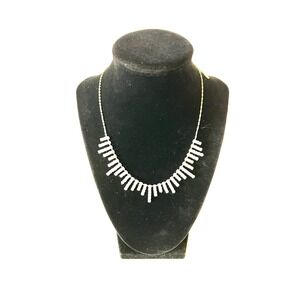 Icing Beautiful Vintage Silver Tone Clear Rhinestone Bib Choker Necklace 18"‎
